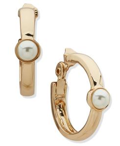 Металлические серьги-кольца с имитацией жемчуга из стекла Anne Klein, Pearl, Gold Tone