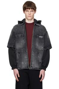 Выцветшая многослойная худи-джинсовка We11Done, черный