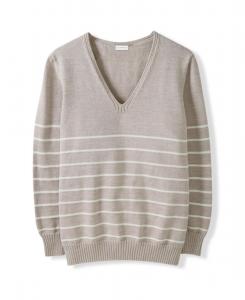 Женский свитер из мериносовой шерсти с V-образным вырезом Celtic & Co, Oatmeal ecru stripe