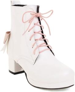 Женские ботильоны VOKLIN в стиле каваи Лолита для косплея, круглый носок, шнуровка, средний каблук, милые короткие нарядные ботиночки, White-Velvet Lined