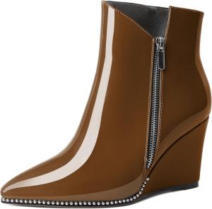 Женские ботильоны на танкетке Zamikoo с вырезом V, серебристой отделкой бусинами, танкетка Chelsea, на молнии сбоку, из лакированной кожи, для женщин, 3,5 дюйма