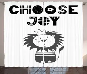 Штора ABAKUHAUS Лев в деревенском стиле, с надписью Король джунглей, универсальная ленточная штора для гостиной с петлями и крючками, 280 x 175 см, черный, белый, серый Abakuhaus