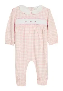 Комбинезон стандартного кроя с закрытыми ступнями, присборенной вышивкой. Jojo Maman Bébé, Pink