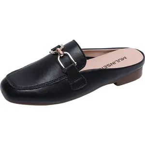 Mulinsen Женские противоскользящие тапочки с закрытым носком и металлической строчкой - черные, цвет Black