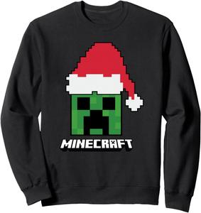 Толстовка с изображением рождественской шапки Санты в стиле крипера из Minecraft, черная