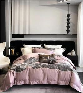 YUSIWOAL Комплект постельного белья сине-серый современный с аппликацией вышивкой и пэчворком из египетского хлопка 120S