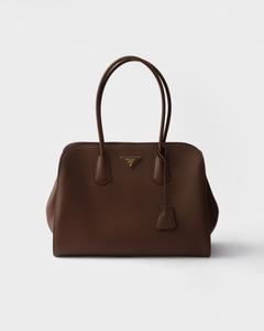 Большая кожаная сумка-тоут Prada, коричневый