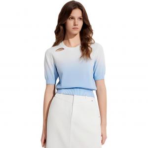 ELLE Трикотажный свитер женский синий с круглой горловиной умеренно нерегулярный