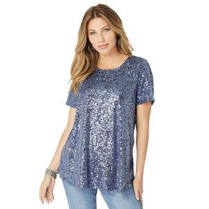 Женская расшитая пайетками свободная футболка больших размеров Roaman's, цвет Dusty Indigo
