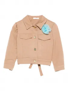 Джинсовая куртка с цветочными аппликациями Miss Grant Kids, коричневый