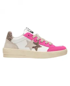 Белые кожаные кроссовки с деталями цвета фуксии, леопардового принта и ледяного оттенка. 2Star, мультиколор