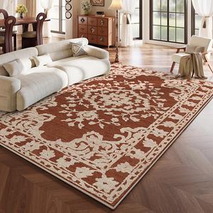 Budis Ковер 240х340 см для гостиной в винтажном французском стиле, кремовый, водостойкий, моющийся, цвет песок в сумерках