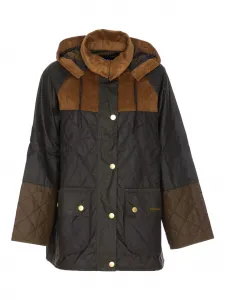 Стеганая куртка-пуховик со вставками из вельвета Barbour, зеленый