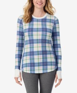 Женская уютная эластичная термофутболка с длинными рукавами и круглым вырезом из вафельной ткани Cuddl Duds, Blue/green