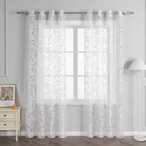 Шторы 260x140 см, вуаль, декоративный шарф с выжженным узором в виде цветка феникса, прозрачные, белые, 1 шт. Joyswahl