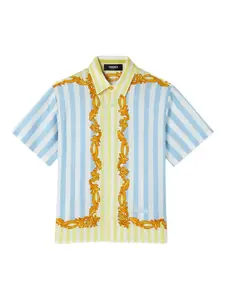 Шелковая рубашка Barocco в тонкую полоску Versace Kids, синий