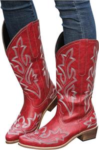 Женские ботильоны Hbeylia Western Cowboy Cowgirls, винтажные бохо, повседневные с вырезом V, квадратный носок, массивный каблук средней высоты, на ножку, зимние и осенние короткие ботинки для бохо-свадеб и вечеринок No Brand, 8.5 Wine