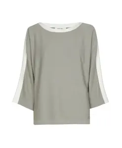 Пуловер оливково-зеленого цвета с вырезом-лодочкой и отделкой цвета экрю. Marie Mãro, зеленый