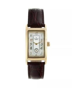 Мужские часы с дистанционным управлением и коричневым кожаным ремешком в золотом контурном корпусе Peugeot, золото