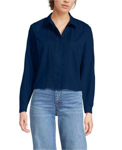 Женская укороченная рубашка свободного кроя без глажки с декоративными складками Lands' End, Deep sea navy