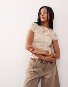 Восстановленная винтажная кружевная детская футболка цвета пахты Reclaimed Vintage