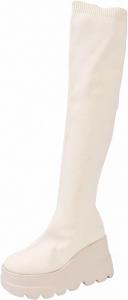 Женские осенние сапоги до колена: модные высокие ботильоны на платформе с клиновидным каблуком, мягкие, дышащие, для тренировок, вечеринок, нарядов, свадеб и косплея Generic, Beige