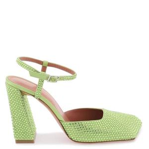 Амина Муадди Атласные Лаймовые Туфли Шарлотта с Кристаллами Amina Muaddi, Satin Lime/Lime Crystals