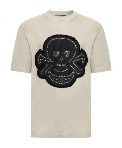 Футболка с большим декоративным черепом John Richmond, бежевый