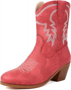 Женские классические ковбойские сапоги MRKEWUNEY с острым носком, низким каблуком и западным дизайном, 50 Red