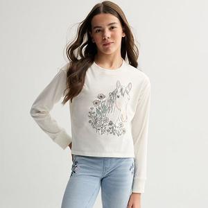 Детская футболка с длинным рукавом и принтом, размеры 6-20, regular и plus So, Pretty Horse Drawing