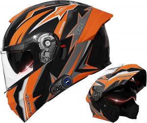 Шлем мотоциклетный FYKJYXGS Bluetooth с двумя динамиками и микрофоном, оранжевый / черный