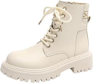 Женские ботинки на платформе со шнуровкой, ботильоны с боковой молнией, из искусственной кожи, готические, панк, с ребристой подошвой, повседневные Generic, White Plush