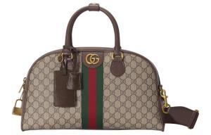 Сумка для боулинга Canvas с кожаной окантовкой, ручная кладь, сумка через плечо, кроссбоди, дорожная сумка среднего размера для мужчин Ebony GUCCI, shopping bag set(basic set+shopping bag)