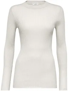 Топ тонкой вязки с длинными рукавами Brunello Cucinelli, нейтральный
