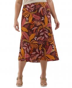 Юбка миди большого размера с принтом в виде листьев, выполненная косым швом ELLA Rafaella, Decadent Chocolate