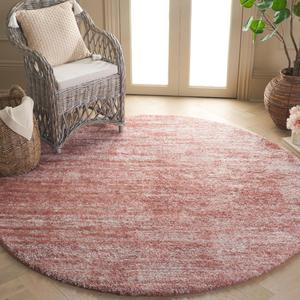 Ковер SAFAVIEH, 201 x 201 см, Tahoe Shag Collection, круглый, розовый и ivory, геометрический рисунок, идеален для помещений с высокой проходимостью в гостиной, спальне и столовой (THO653U-7R)