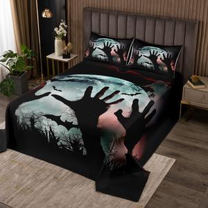 Erosebridal Готический комплект постельного белья с принтом скелетов, летучих мышей и луны, Black Red