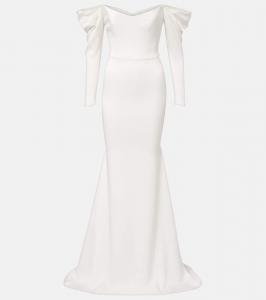 Свадебное платье-бюстье из креп-сатина с открытыми плечами Alex Perry, White