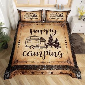 Erosebridal Комплект постельного белья Happy Camping Western Camper для путешествий с молнией, деревенский стиль фермерского дома, Camping 42