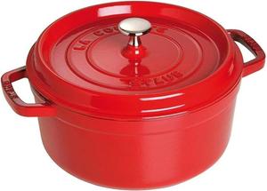 Жарочная кастрюля Staub из чугуна, подходит для всех типов плит, включая индукционные, круглая, 26 см, 5,0 л, вишнево-красная
