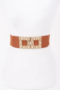 Женский эластичный пояс с металлической пряжкой и перламутровой отделкой Fashnzfab