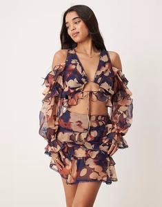 Топ с длинными рукавами и оборками в цветочном стиле Asos Design