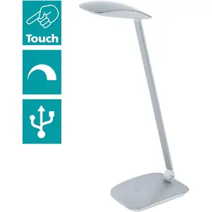 Настольная лампа CAJERO с LED-панелью, нейтральный белый свет, настольная лампа, размеры: Д15 x Ш10 x В50 см, черная, мощность 4,8 Вт включительно. Eglo, серебристый