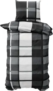 Комплект постельного белья 155x220 пододеяльник из микрофибры черный серый в клетку 2 предмета leonado vicenti