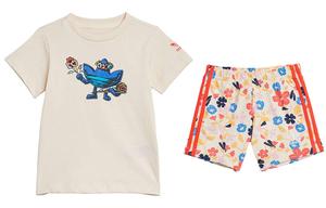 Детский комбинезон Adidas Originals, комплект (цвет слоновая кость + красно-оранжевый)