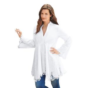 Женская свободная туника из поплина больших размеров Roaman's с вышивкой, белый