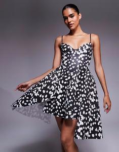 Мини-платье на бретелях с асимметричным подолом из ткани в горошек в стиле «скуба» Asos Design