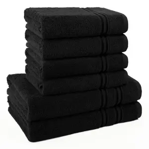 Набор полотенец 6 предметов, 100% хлопок, мягкие и хорошо впитывающие Набор из 6 махровых полотенец с бордюром, однотонные, мягкие Hammetex, черный