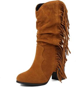 Женские ботильоны DEERBUNNY на массивном каблуке, замшевые, с кисточками, средняя высота голенища, осенние ботильоны на каблуке, Yellow