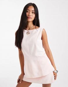 Удлиненный топ из льняной смеси ASOS DESIGN в розовом цвете